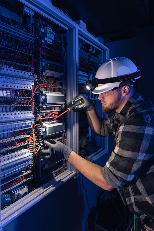Especialistas trabajando en soluciones eléctricas