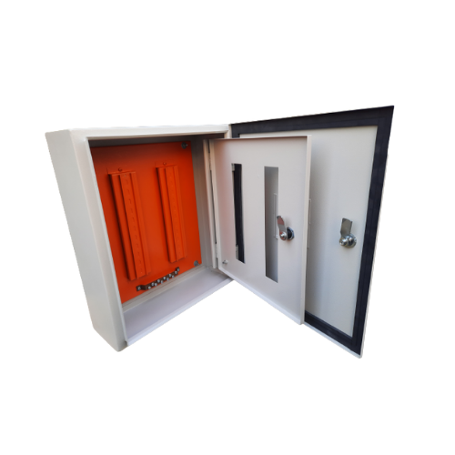 TABLERO ADOSABLE DE METAL 12 POLOS CON MANDIL ABISAGRADO DE RIEL DIN